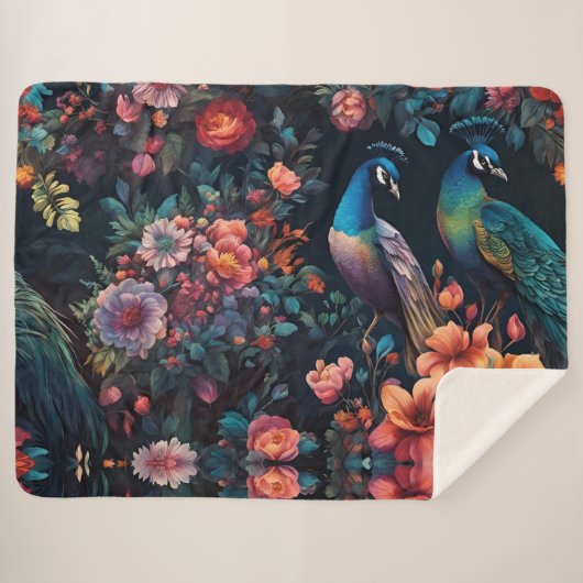 Peacock Tuin Behang Kunst Sherpa Deken (Voorkant (horizontaal))