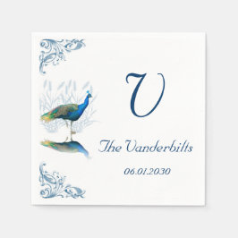 Peacock Tuin in Blauw en Wit Bruiloft Servet