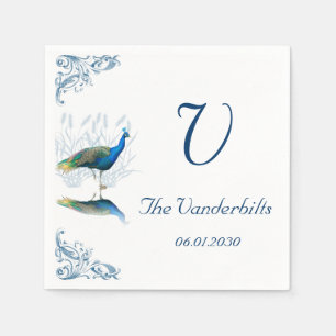 Peacock Tuin in Blauw en Wit Bruiloft Servet