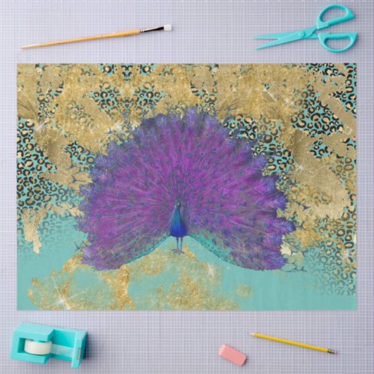  Peacock Turquoise Gold Leopard-ontkoppeling Tissuepapier (Craft)
