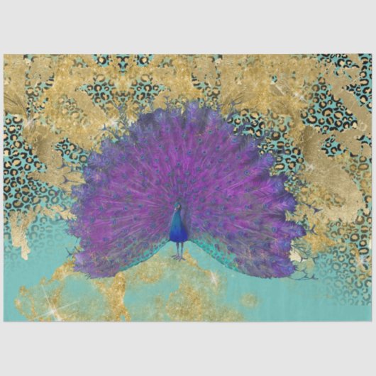 Peacock Turquoise Gold Leopard-ontkoppeling Tissuepapier (Voorkant)