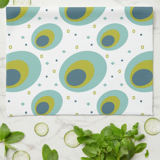 Peacock Turquoise Green Blue Oval Pattern Mid Mod Theedoek (Gevouwen)