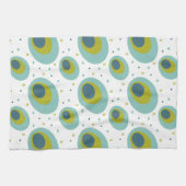 Peacock Turquoise Green Blue Oval Pattern Mid Mod Theedoek (Horizontaal)
