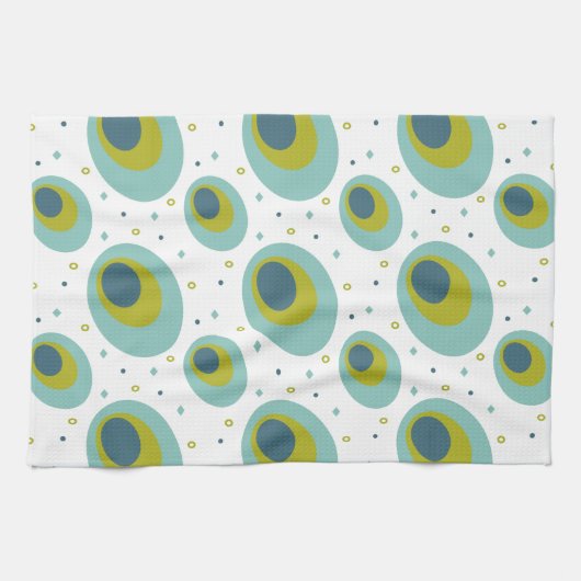 Peacock Turquoise Green Blue Oval Pattern Mid Mod Theedoek (Horizontaal)