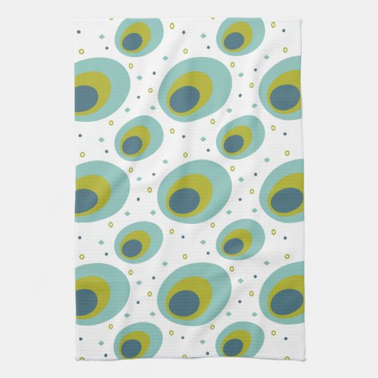 Peacock Turquoise Green Blue Oval Pattern Mid Mod Theedoek (Verticaal)