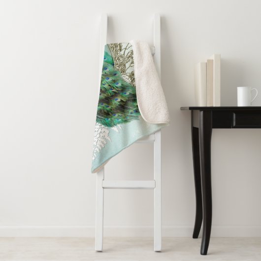 Peacock turquoise shabby chic Sherpa Blanket Sherpa Deken (In situ)