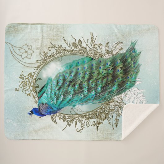 Peacock turquoise shabby chic Sherpa Blanket Sherpa Deken (Voorkant (horizontaal))