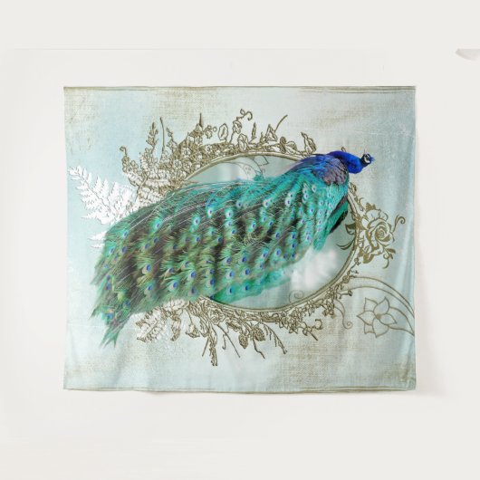 Peacock turquoise  shabbyvogel wandkleed (Voorkant (horizontaal))