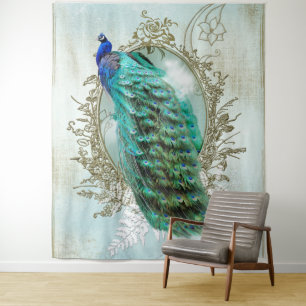 Peacock turquoise shabbyvogel wandkleed