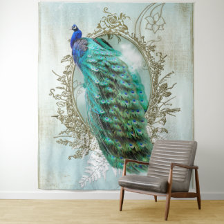 Peacock turquoise  shabbyvogel wandkleed