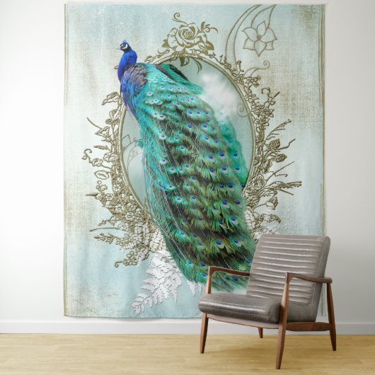 Peacock turquoise  shabbyvogel wandkleed (In situ)