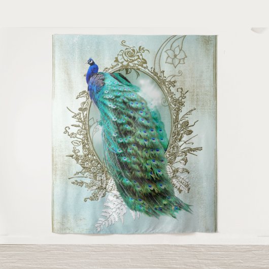 Peacock turquoise  shabbyvogel wandkleed (Voorkant)
