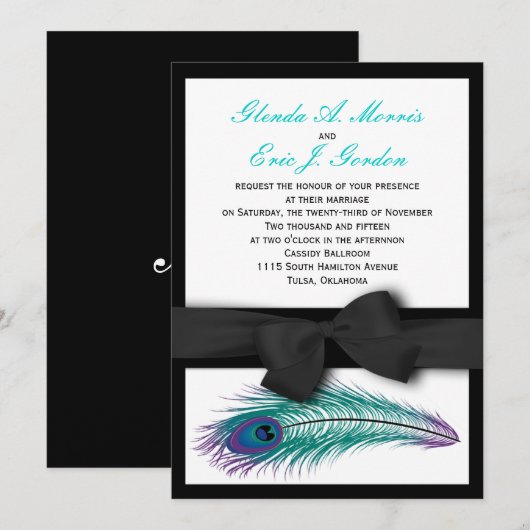Peacock Tuxedo Wedding Uitnodiging (Voorkant / Achterkant)