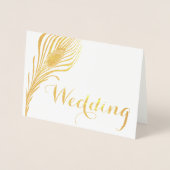 Peacock Typografie Gold Foil Wedding Invitations Folie Kaarten (Voorkant)