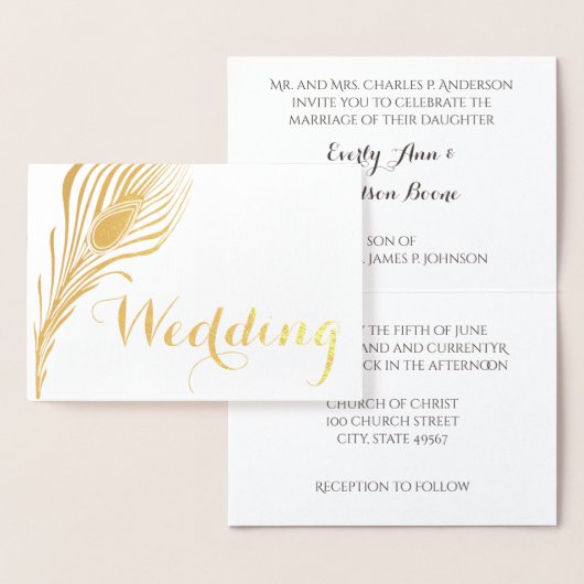 Peacock Typografie Gold Foil Wedding Invitations Folie Kaarten (Display)