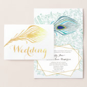 Peacock Typography Silver Foil Wedding Invitations Folie Kaarten (Display)