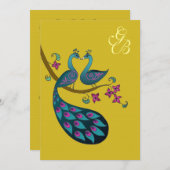 Peacock-uitnodiging - mosterd kaart (Voorkant / Achterkant)