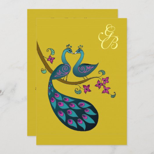 Peacock-uitnodiging - mosterd kaart (Voorkant / Achterkant)