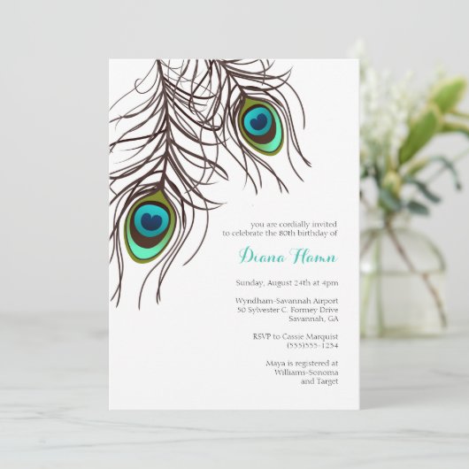 PEACOCK Uitnodiging - Trouwdag, Verjaardag & Meer (Staand voorkant)