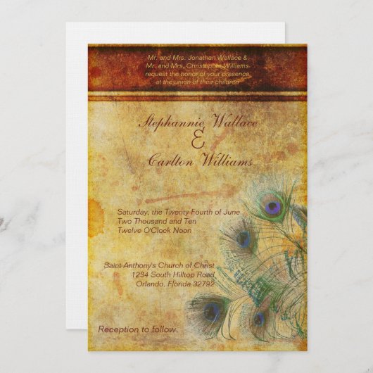 Peacock - uitnodiging voor het huwelijk (Voorkant / Achterkant)
