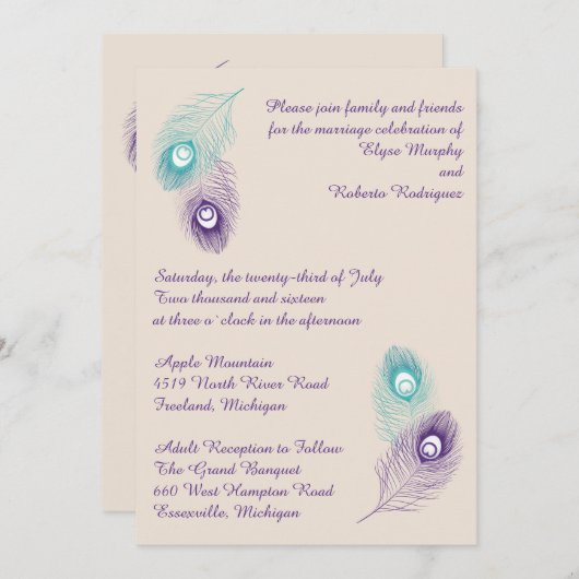 Peacock - uitnodiging voor het huwelijk (Voorkant / Achterkant)