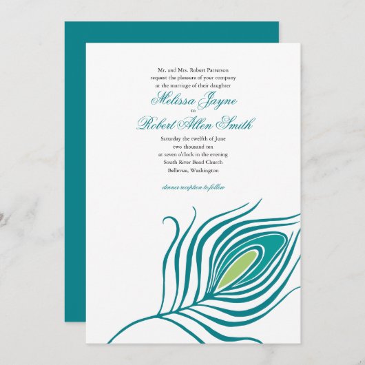 Peacock - uitnodiging voor het huwelijk (Voorkant / Achterkant)