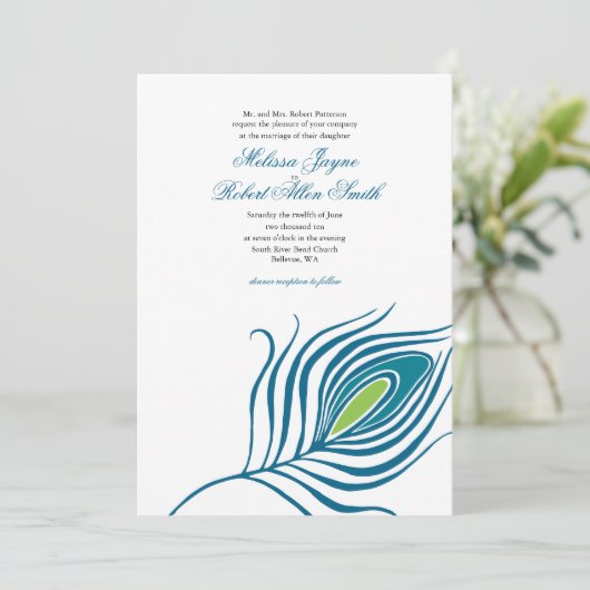 Peacock - uitnodiging voor het huwelijk (Staand voorkant)
