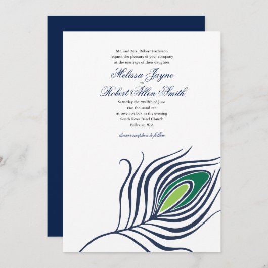 Peacock - uitnodiging voor het huwelijk (Voorkant / Achterkant)