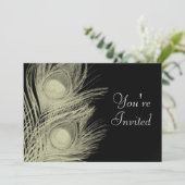 Peacock-uitnodiging - zwart en wit kaart (Staand voorkant)