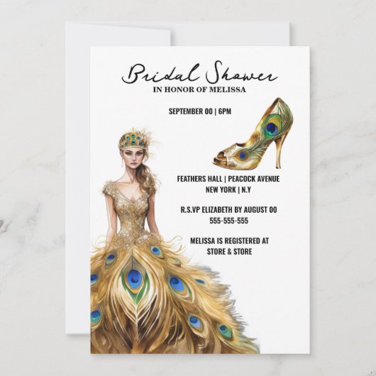 Peacock veer bal jurk bruid om wit te zijn kaart (Voorkant)