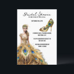 Peacock veer bal jurk bruid om wit te zijn kaart<br><div class="desc">Een mooie bonde vrouw met lang haar trapsgewijs over haar linkerschouder draagt een gouden pauw veren pluim baljurk en een tiara gemaakt van veren en parels te passen. Een enkele faux gouden hoge hak stiletto schoen verschijnt naast het gehoor en ze zijn ingesteld tegen een witte achtergrond die aangepaste zwarte...</div>