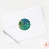 Peacock Veer Blauw Blauwgroen Goud Exotische Custo Ronde Sticker (Envelop)