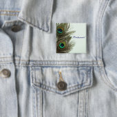 Peacock Veer Bridesmaid Pin Vierkante Button 5,1 Cm (In situ)