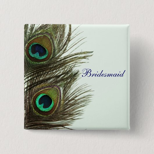 Peacock Veer Bridesmaid Pin Vierkante Button 5,1 Cm (Voorkant)