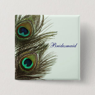 Peacock Veer Bridesmaid Pin Vierkante Button 5,1 Cm