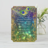 Peacock Veer Bruiloft Antiek  Masker Bokeh Kaart (Staand voorkant)