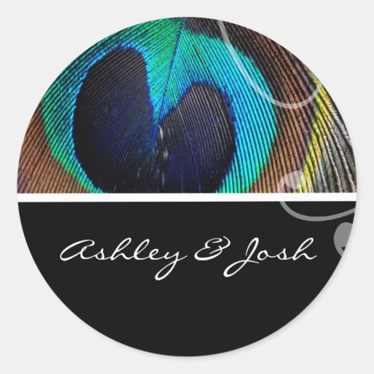 Peacock Veer Bruiloft Namen Stickers (Voorkant)