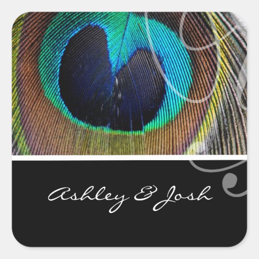 Peacock Veer Bruiloft Namen Stickers (Voorkant)