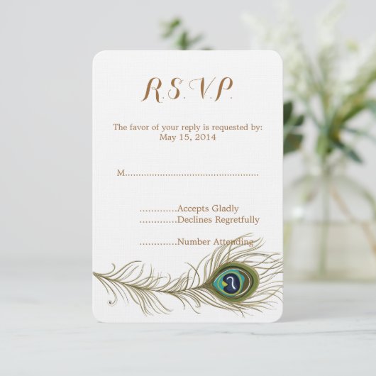 Peacock Veer Bruiloft RSVP (Staand voorkant)