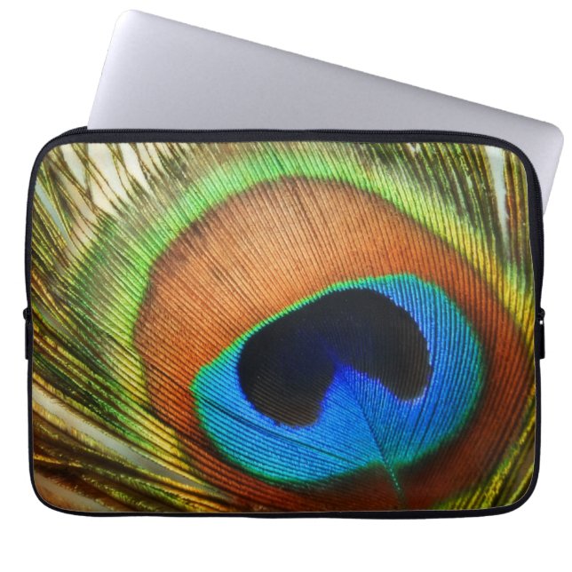 Peacock Veer Dichte foto Laptop Sleeve (Voorkant)