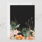 Peacock Veer Donkere bruiloft Uitnodiging (Achterkant)