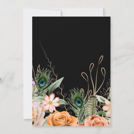 Peacock Veer Donkere bruiloft Uitnodiging (Achterkant)