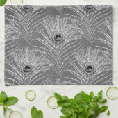 Peacock veer elegant zilver zwart grijs patroon theedoek (Gevouwen)
