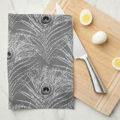 Peacock veer elegant zilver zwart grijs patroon theedoek (Quarter Fold)