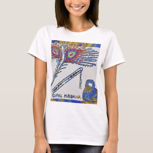 Peacock Veer en Fluit - Haas Krishna T-shirt (Voorkant)