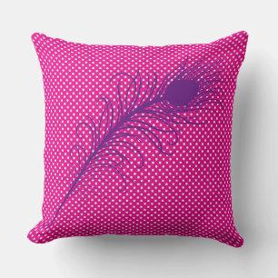 Peacock veer en Polka Dots - Roze & Paarse Kussen