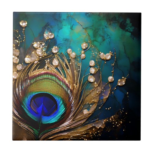 Peacock veer gemarmerde parel luxe muur tegeltje (Voorkant)