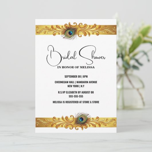 Peacock veer goud witte band minimalistische vlakt kaart (Staand voorkant)