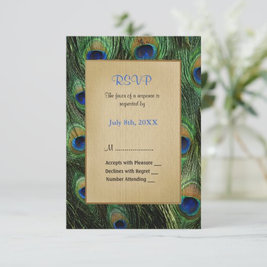 Peacock Veer Groene Bruiloft - RSVP (Staand voorkant)