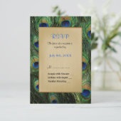 Peacock Veer Groene Bruiloft - RSVP Kaartje (Staand voorkant)